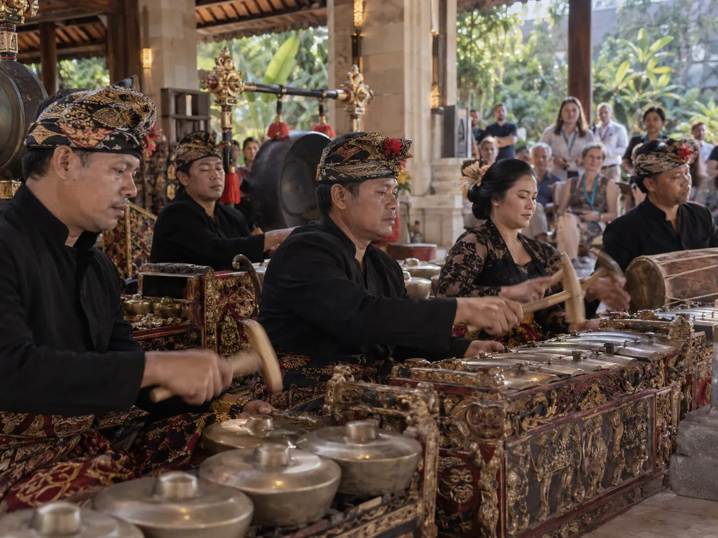 Balinese gamelan ensemble performing during an international cultural programme