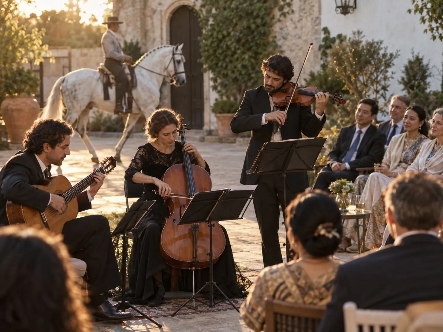 Spanish classical ensemble performing during a cultural exchange