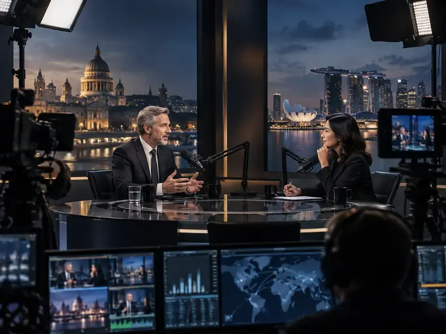 International interview in a professional broadcast studio