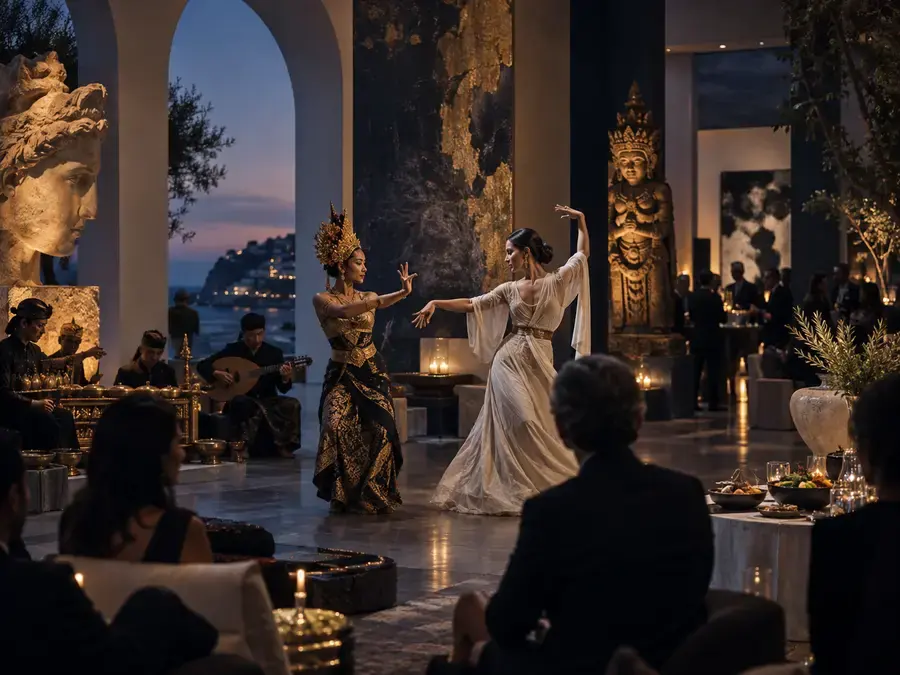 Mediterranean and Balinese artists collaborating in a cultural event