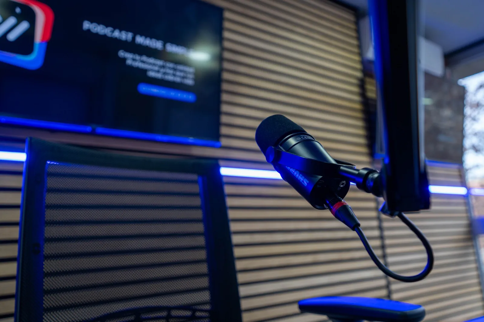 Professional broadcast microphone in the RCE studio